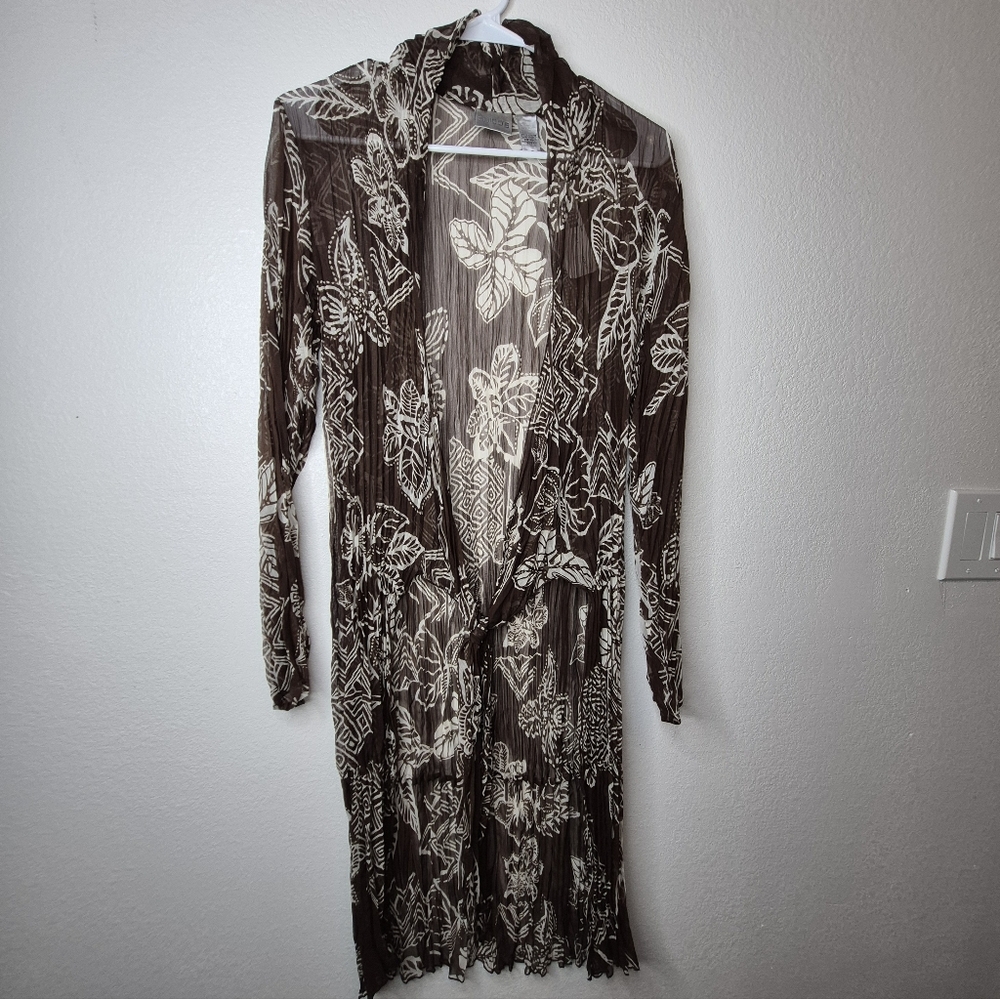 Chico's Sheer Floral Cardigan in Brown and Cream